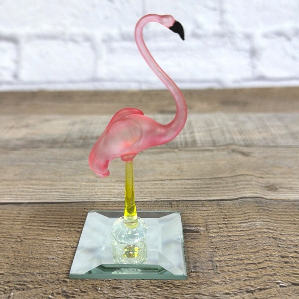 Vintage Pink Flamingo Hand Blown Frosted Art Glass Mirror Base Repair or Parts - Picture 12 of 12